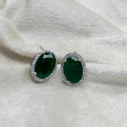 Green Emerald Oval Stud Earrings