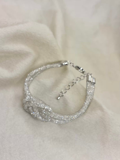 Loaded Diamonds Wired Net Bracelet Knots - Silver Plated