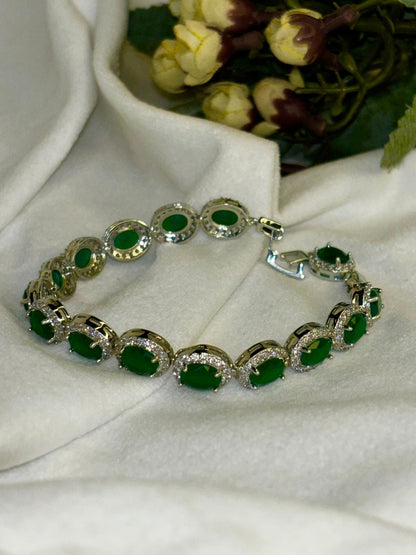 Green Emerald Oval Tennis Bracelet with Loaded Diamond (2.8 Size ) ( Select from Options)