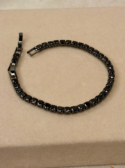 Black Solitaire Diamonds Tennis Bracelet - Silver ( Unisex )