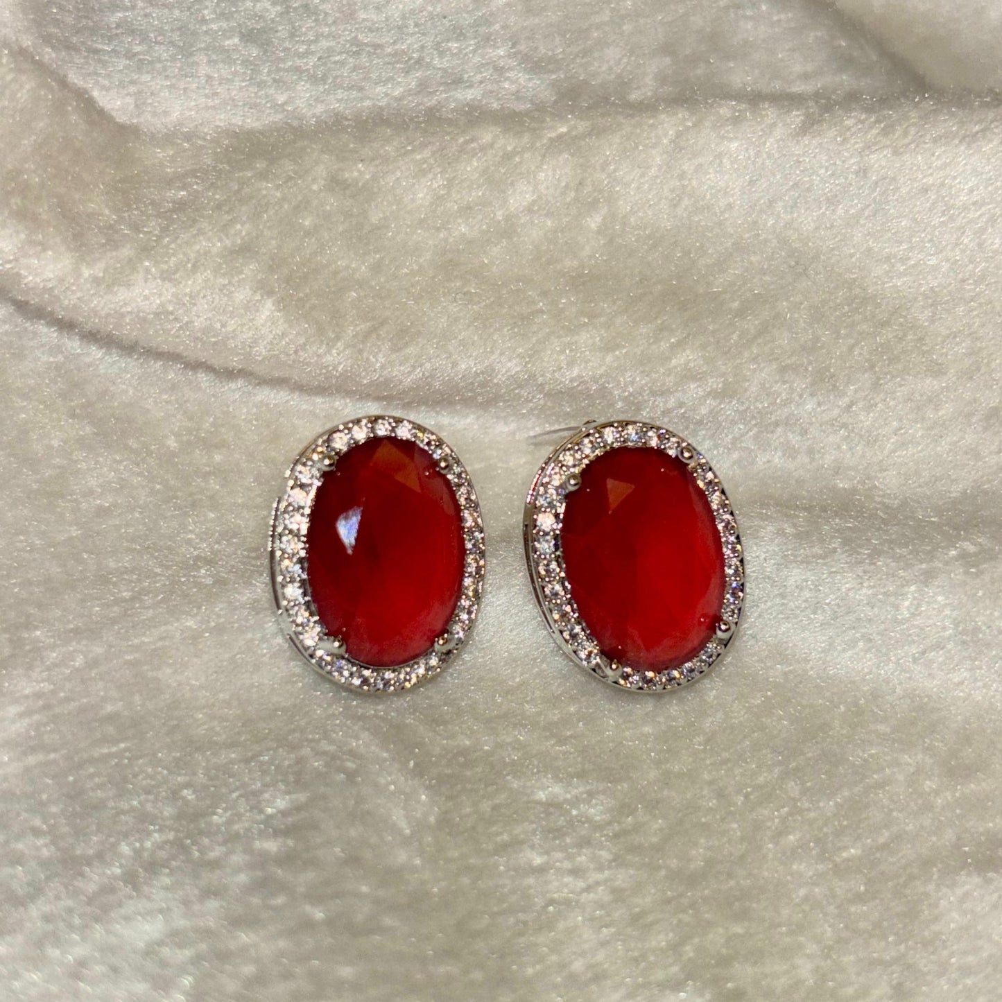 Red Ruby Oval Stud Earrings