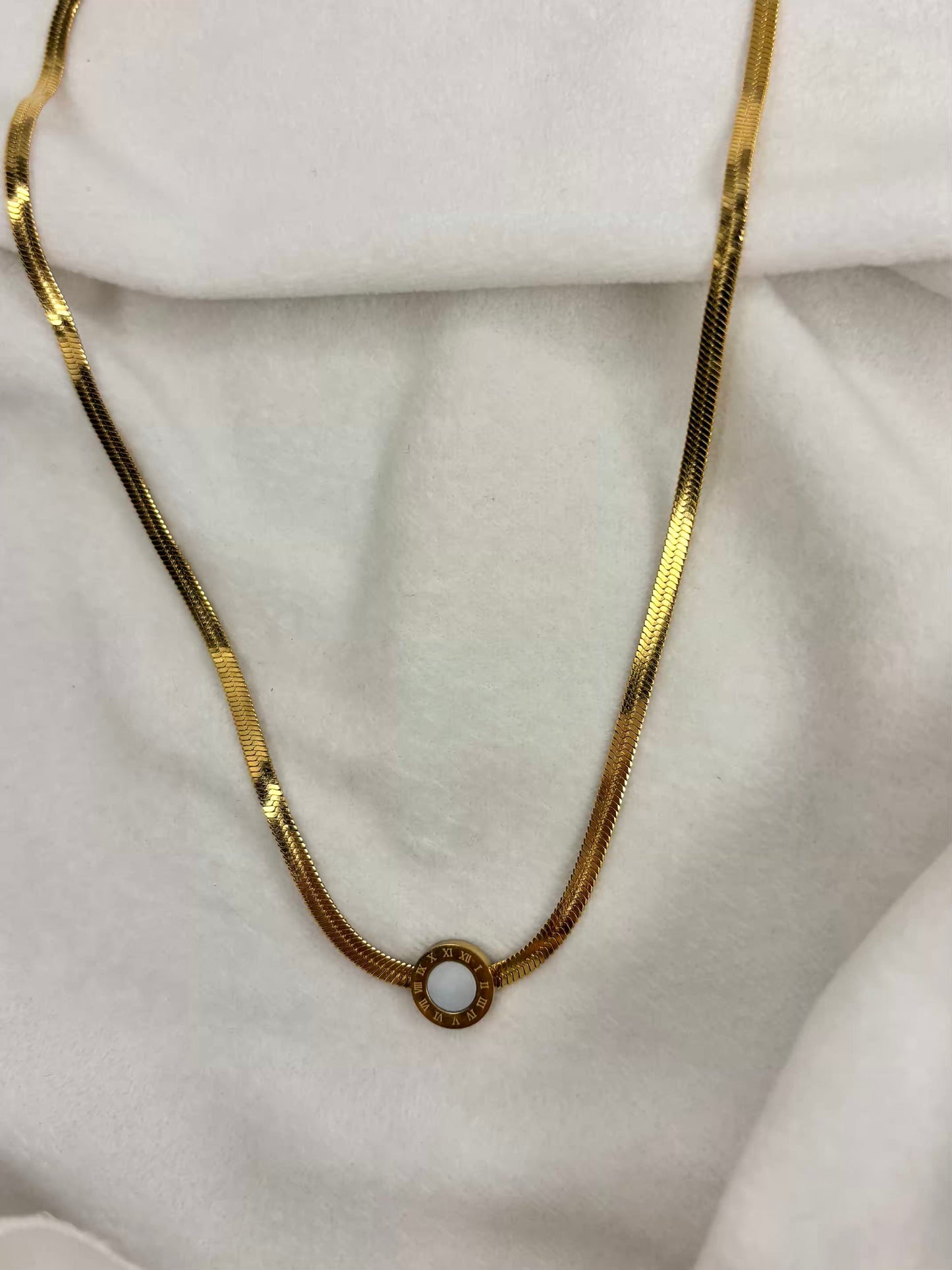 Gold Snake White Roman Necklace ( Gold Plated )