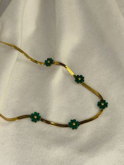 Green Flower Snake Gold Necklace