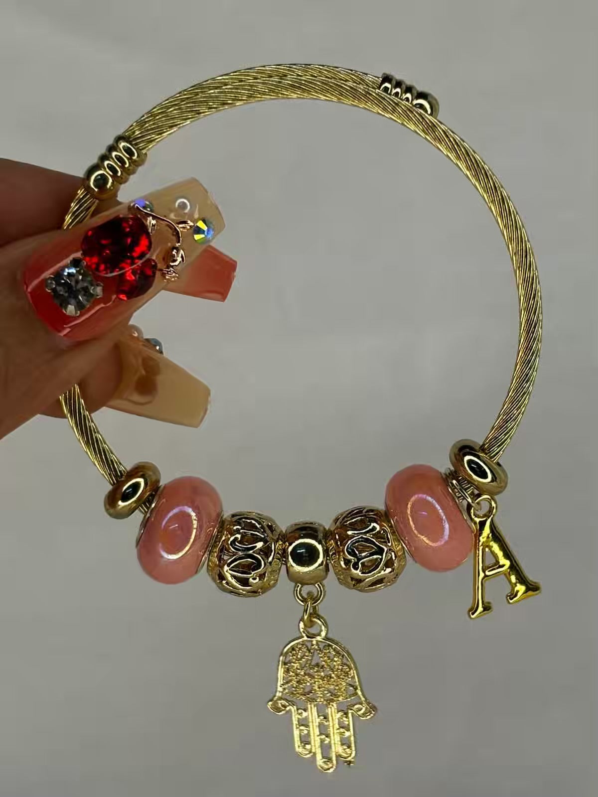 Charms Orange Bracelet With Customised Initial  ( Gold )