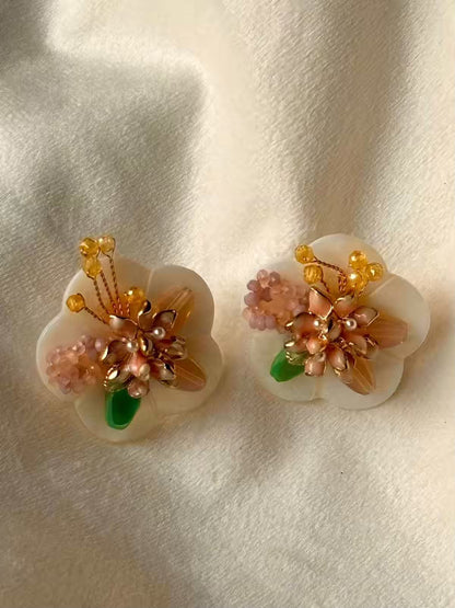 Delicate Flower Earrings Studs - Gold Plated