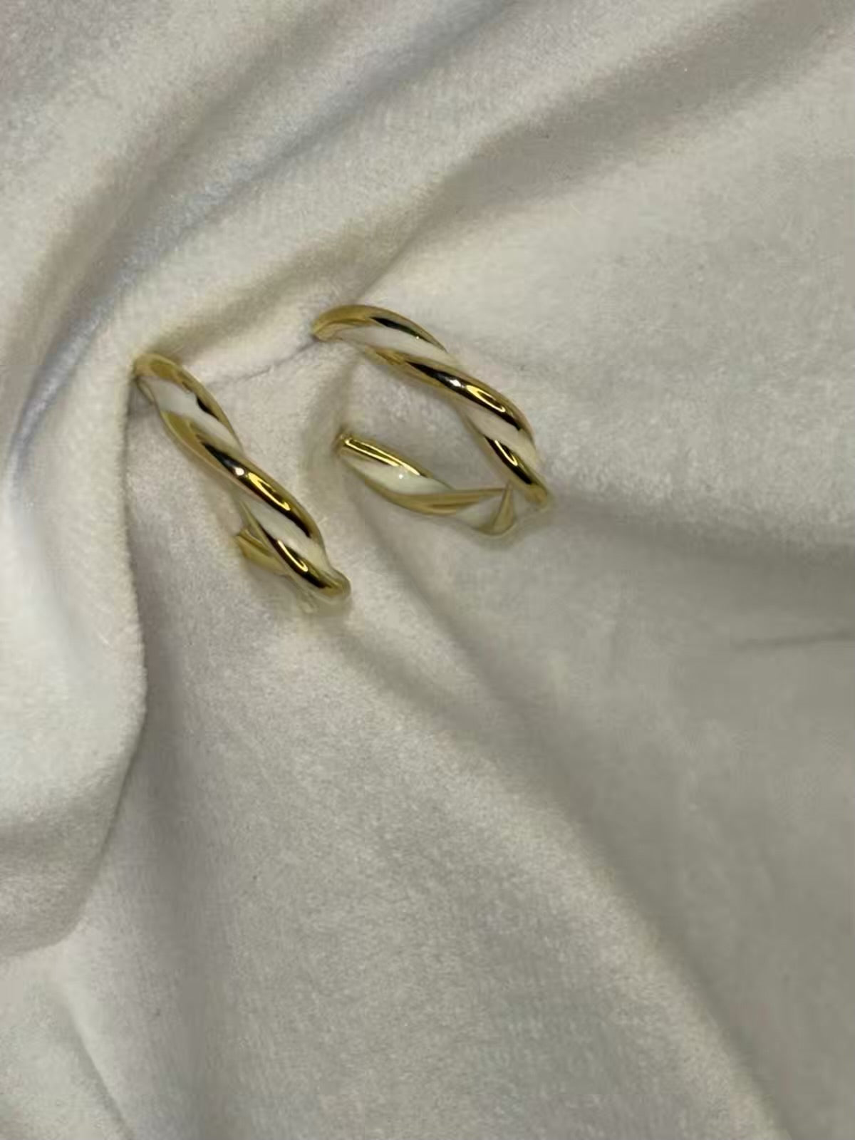 Gold Hoops White Earrings Studs - Gold Plated