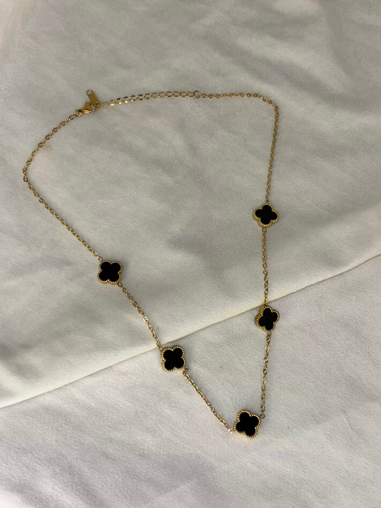 Black 5 Clover Necklace - Gold Plated