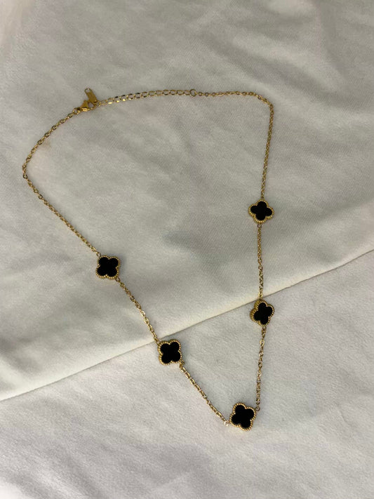 Black 5 Clover Necklace - Gold Plated