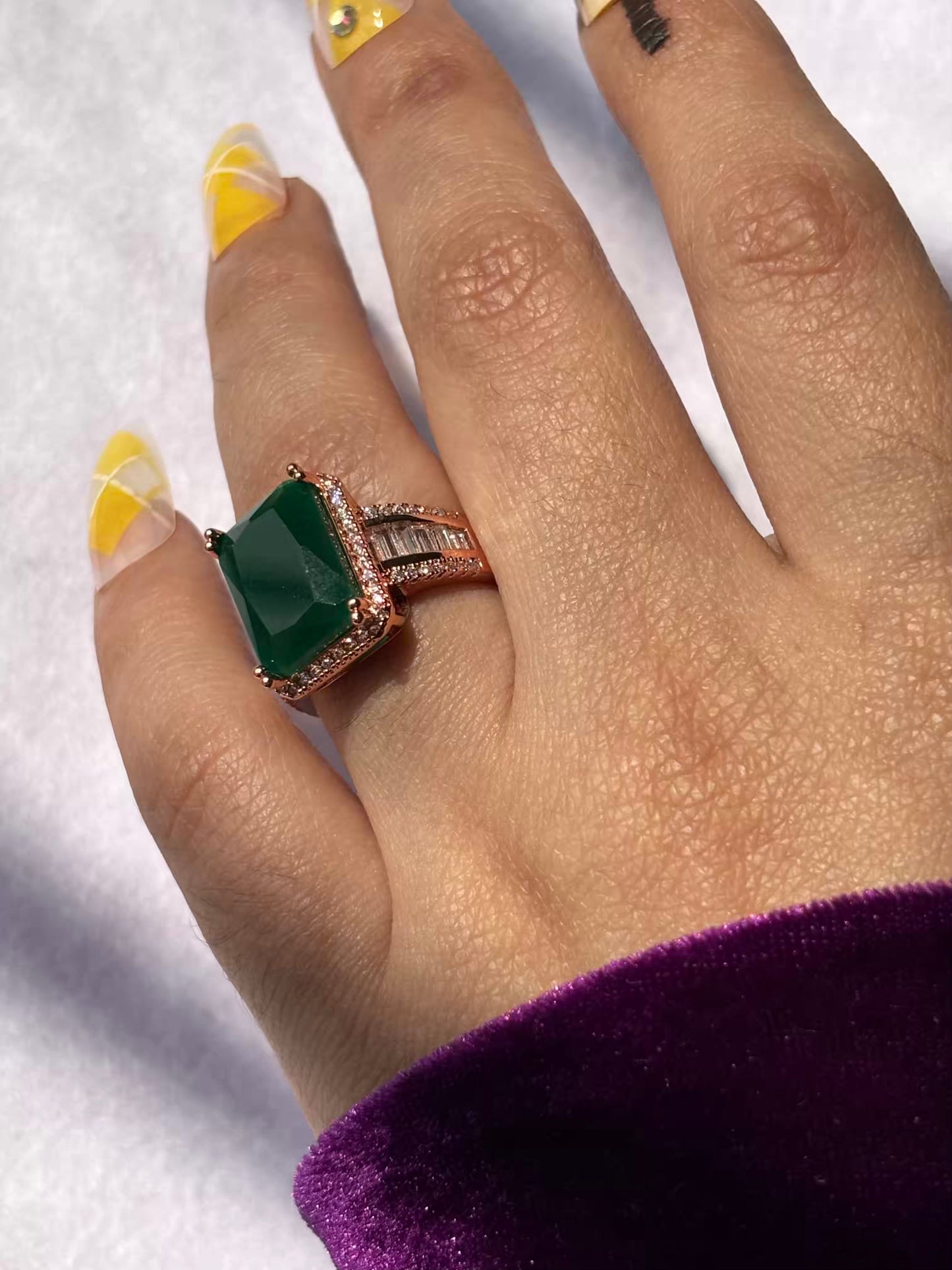 Green Emerald Rectangular Ring( Rose Gold )Adjustable