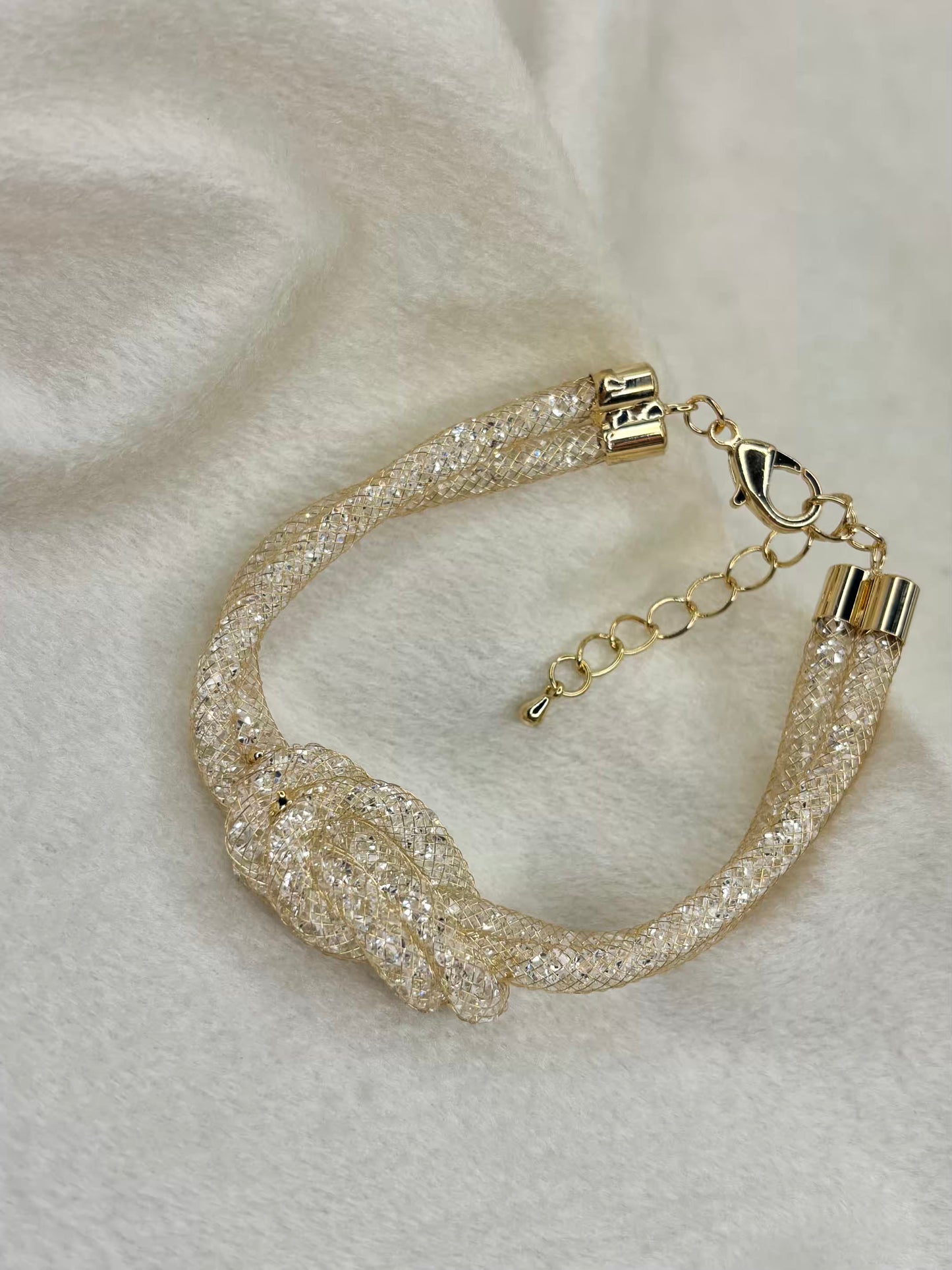 Loaded Diamonds Wired Net Bracelet Knots - Gold