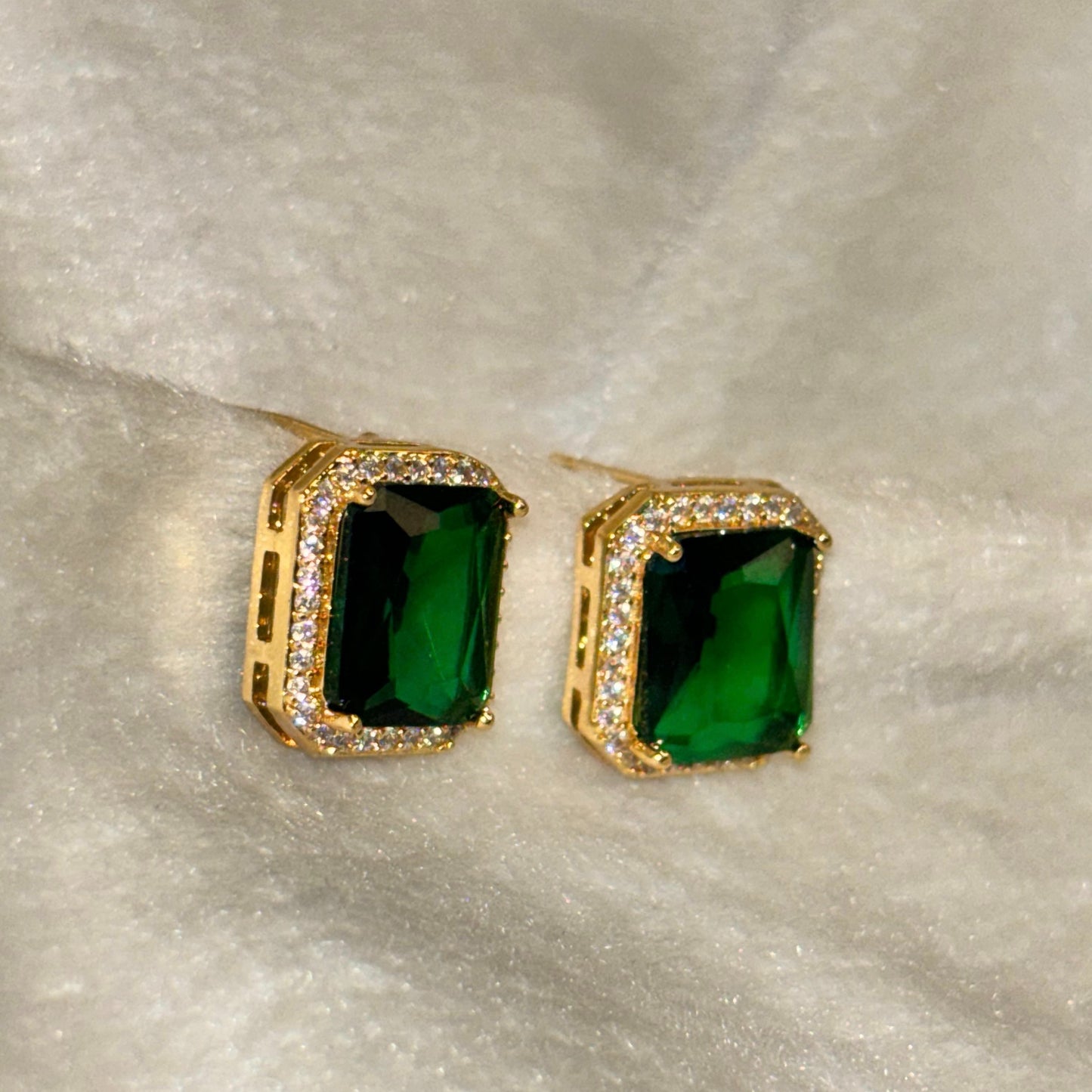 Green Emerald Cushion Cut Stud Earrings