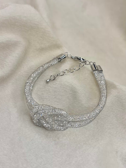 Loaded Diamonds Wired Net Bracelet Knots - Silver Plated