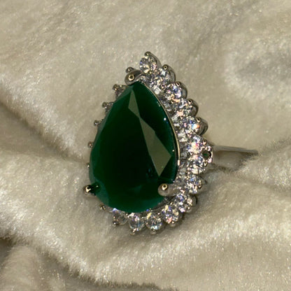 Green Emerald Drop Ring - Adjustable