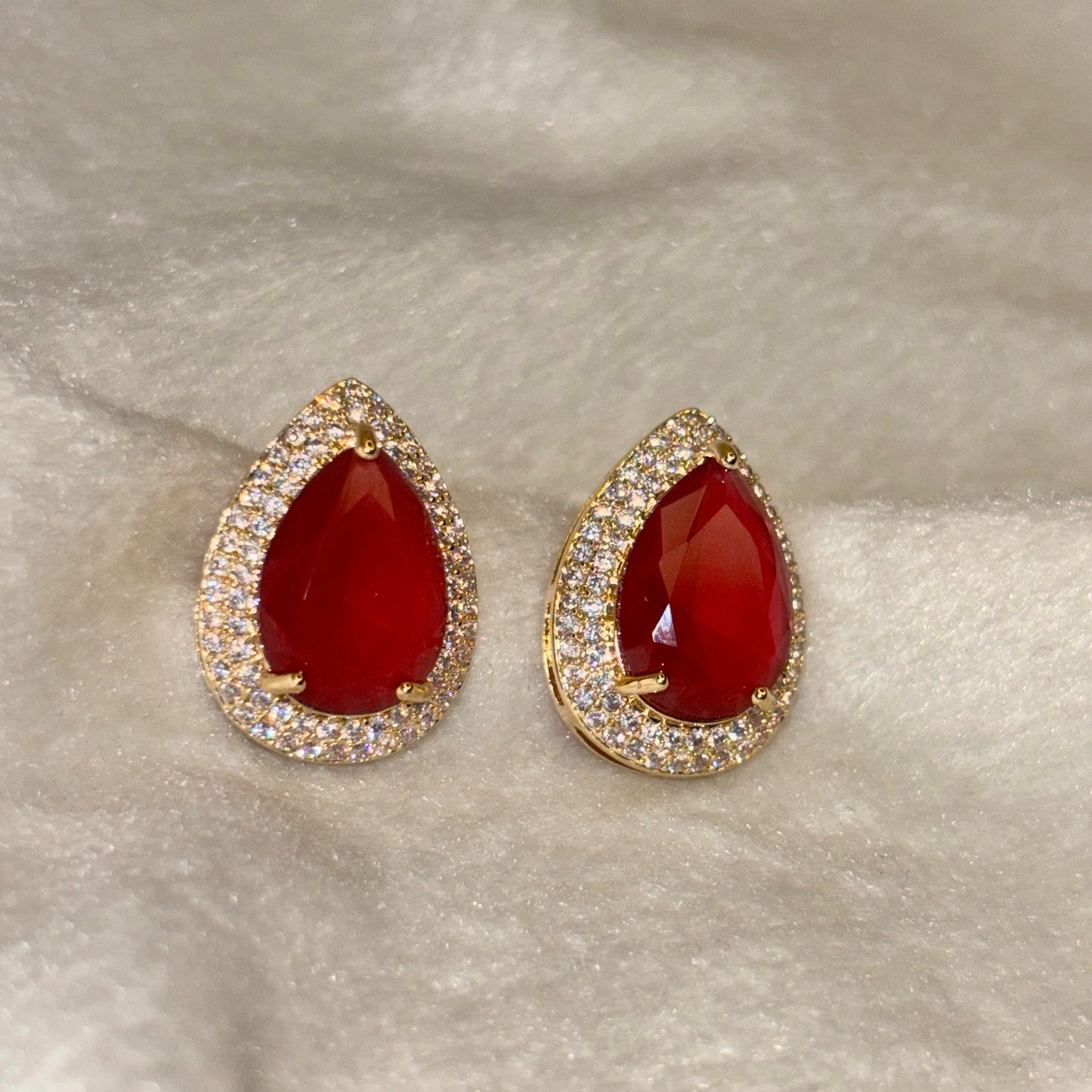 Ruby Red Drop Stud Earrings