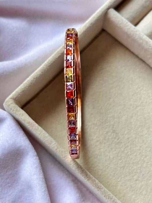 Premium Colourful Studded Bracelet Tennis Bangle - Rose Gold