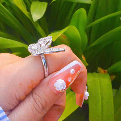 Butterfly Studded Ring - Silver ( Adjustable )