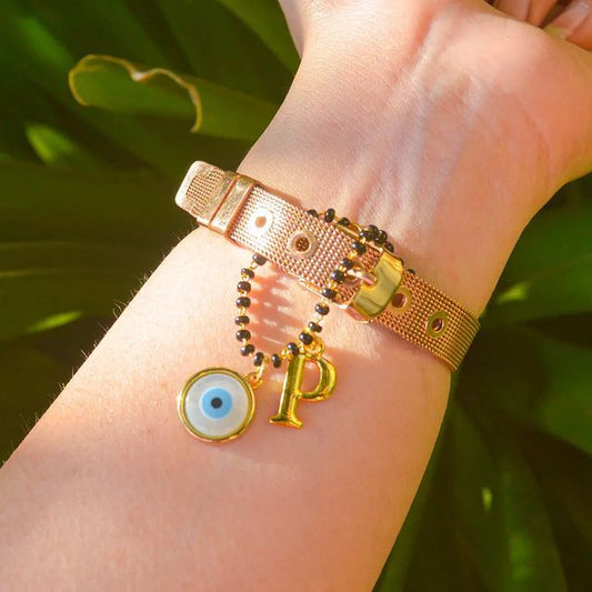 White Evil Eye Personalised Customised Watch Charm ( Gold )