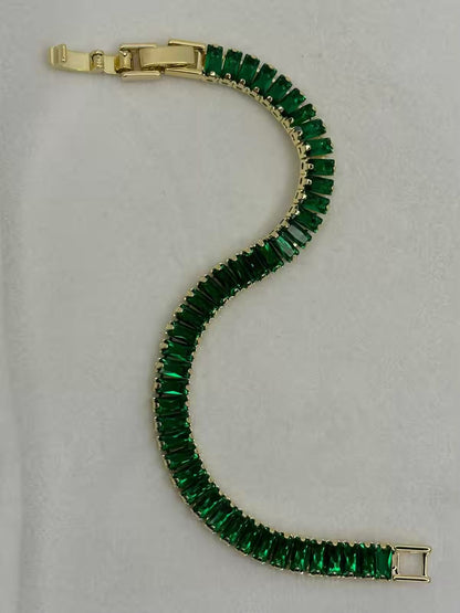 Emerald Green Diamonds Tennis Bracelet - ( Unisex )