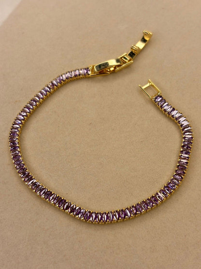 Purple Lilac Solitaire Diamonds Tennis Bracelet - Silver ( Unisex )