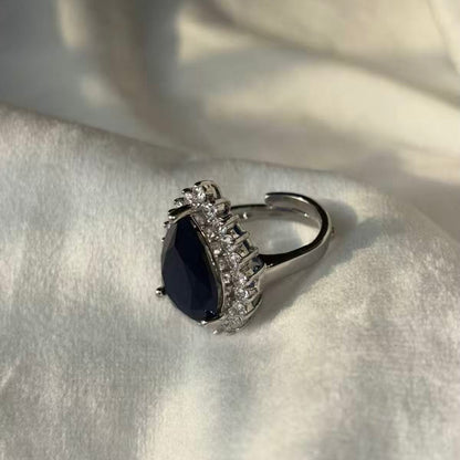 Blue Sapphire Solitaire Drop Ring - Adjustable