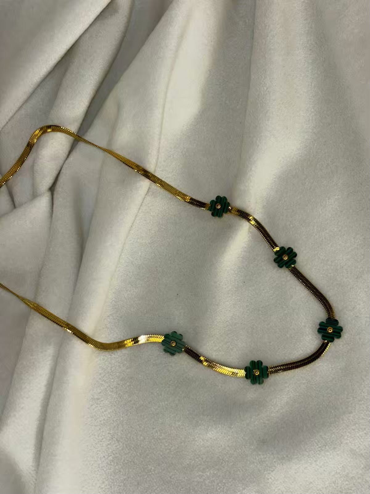 Green Flower Snake Gold Necklace