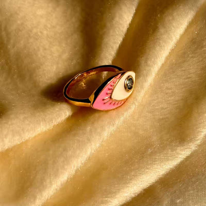 Pink Blue Evil Eye Studded Ring ( Gold )