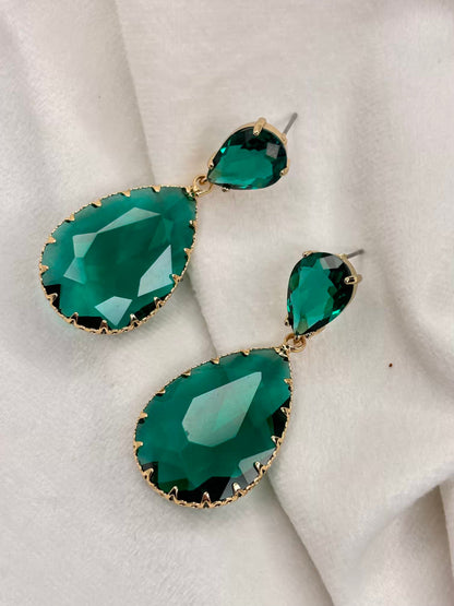 Green Emerald Earrings - Gold Plated