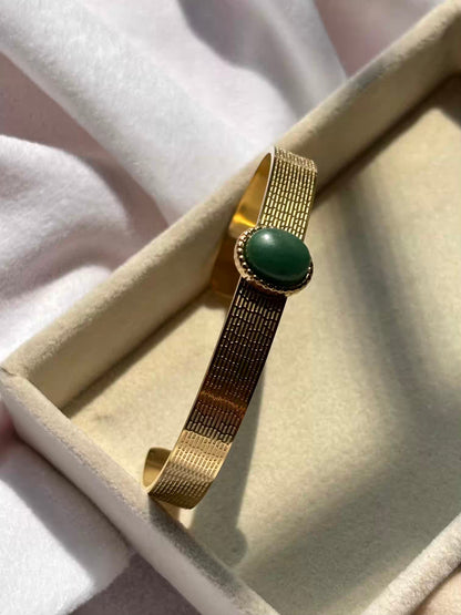 Emerald Green Premium Bow Bracelet Bangle - Gold