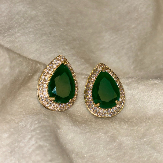 Green Emerald Drop Stud Earrings