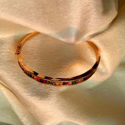 Belle Wavy Multicoloured Baguette Unique Tennis Bracelet Bangle Gold