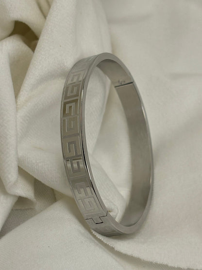 Maze Men Women Oval Silver Bangle Bracelet 2.8