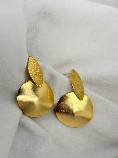 Gold Dish Leaf Earrings Studs - Gold Plated