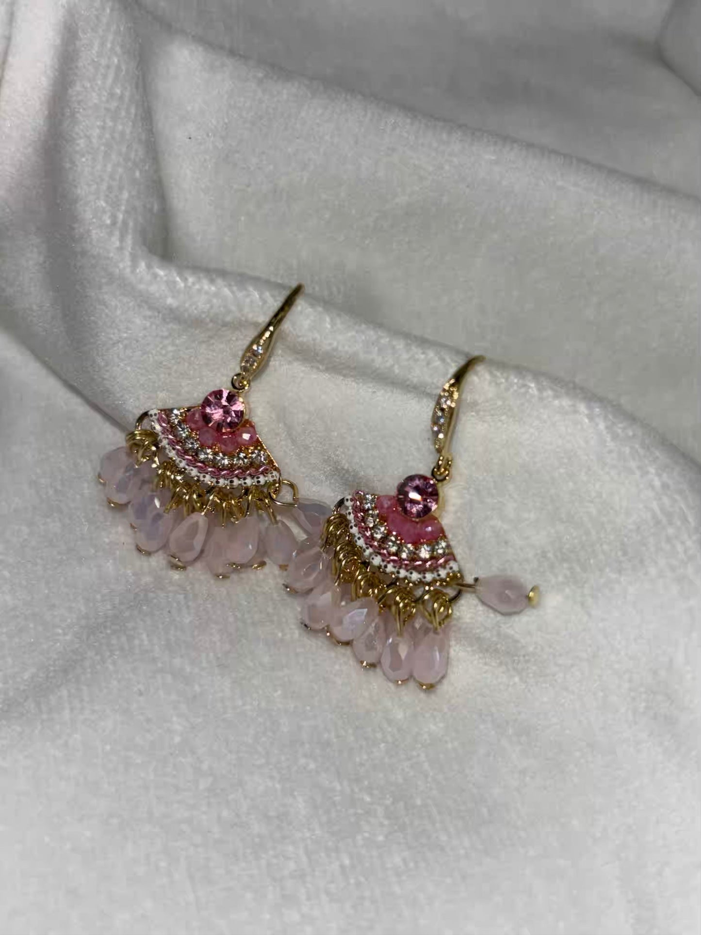 Pink Dangle Earrings Studs - Gold Plated