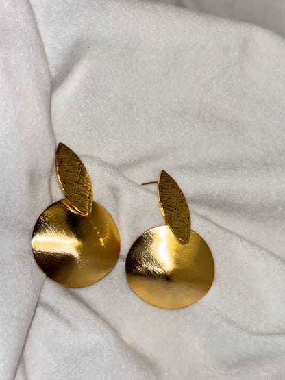 Gold Dish Leaf Earrings Studs - Gold Plated