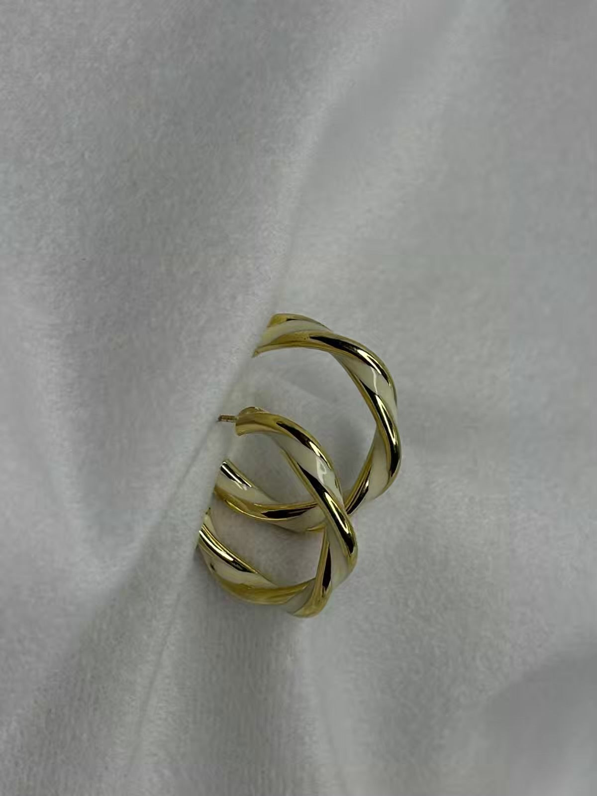 Gold Hoops White Earrings Studs - Gold Plated