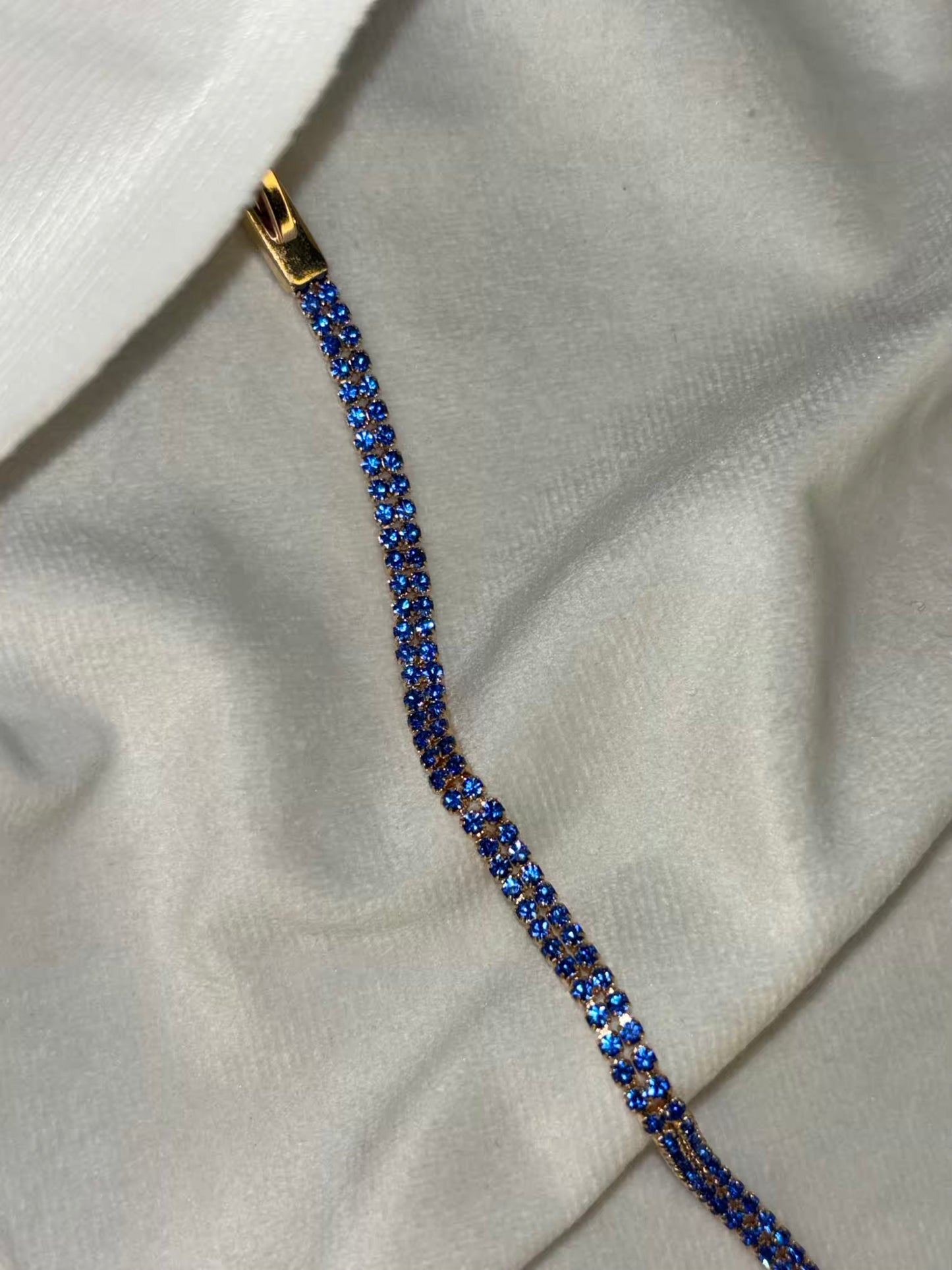 Bright Blue Tennis Bracelet with Diamonds - Gold Plated