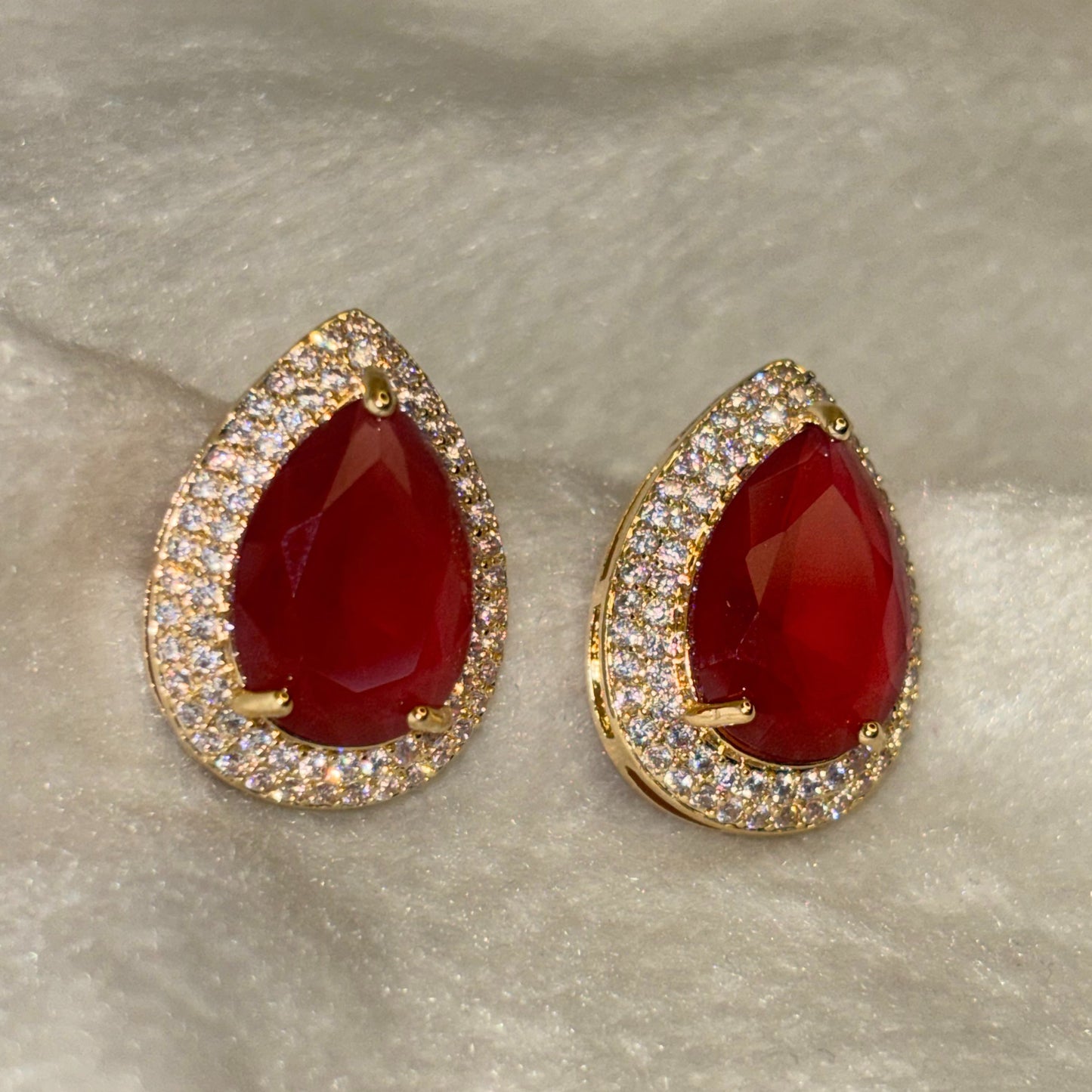 Ruby Red Drop Stud Earrings