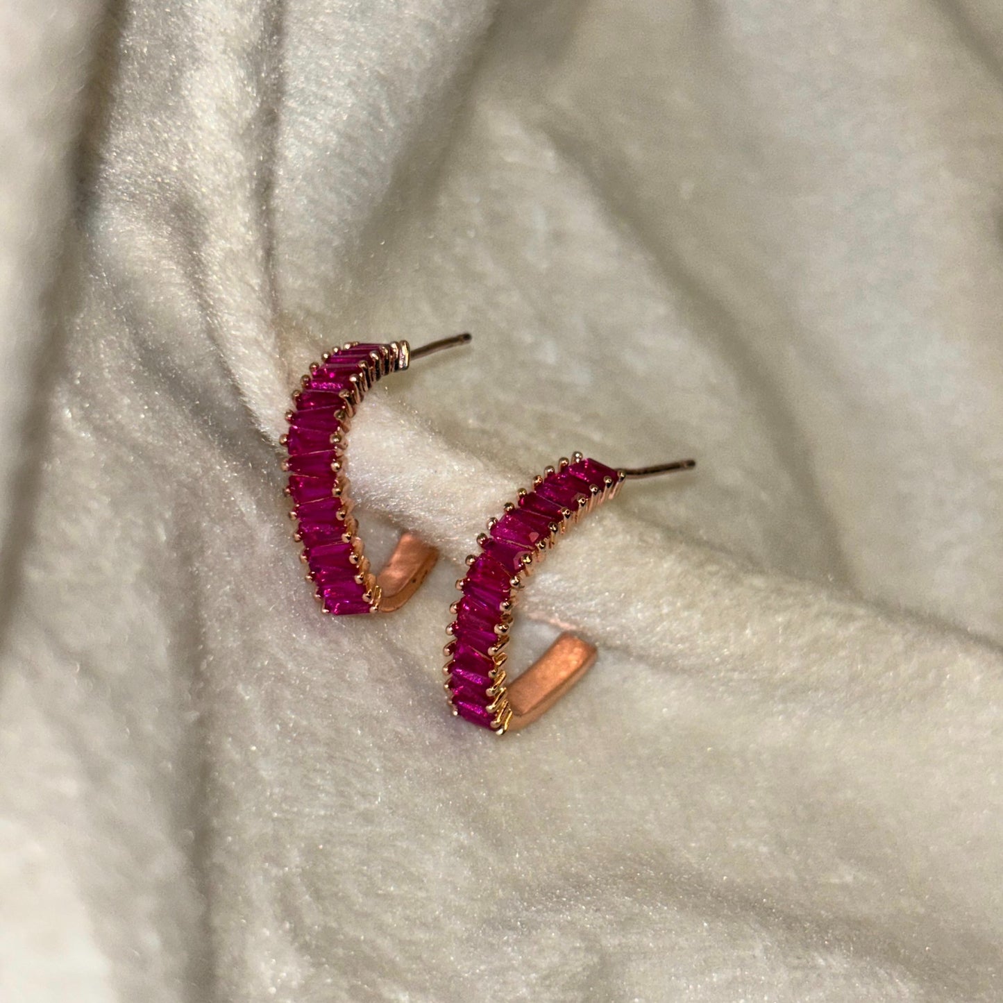 Ruby Red Square Hoop Earrings