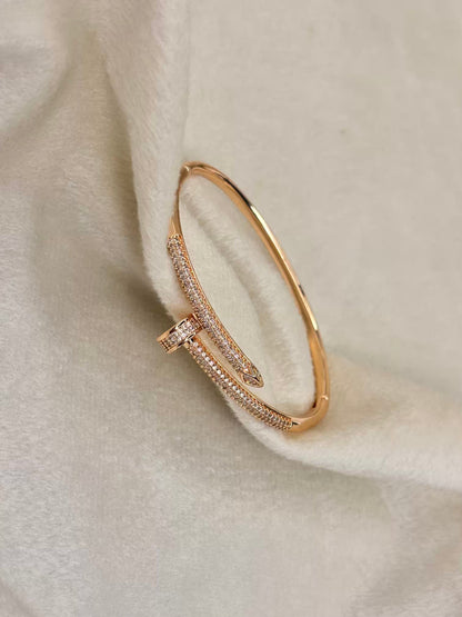 Nail Diamonds Loaded Premium Bracelet Bangle - Rose Gold