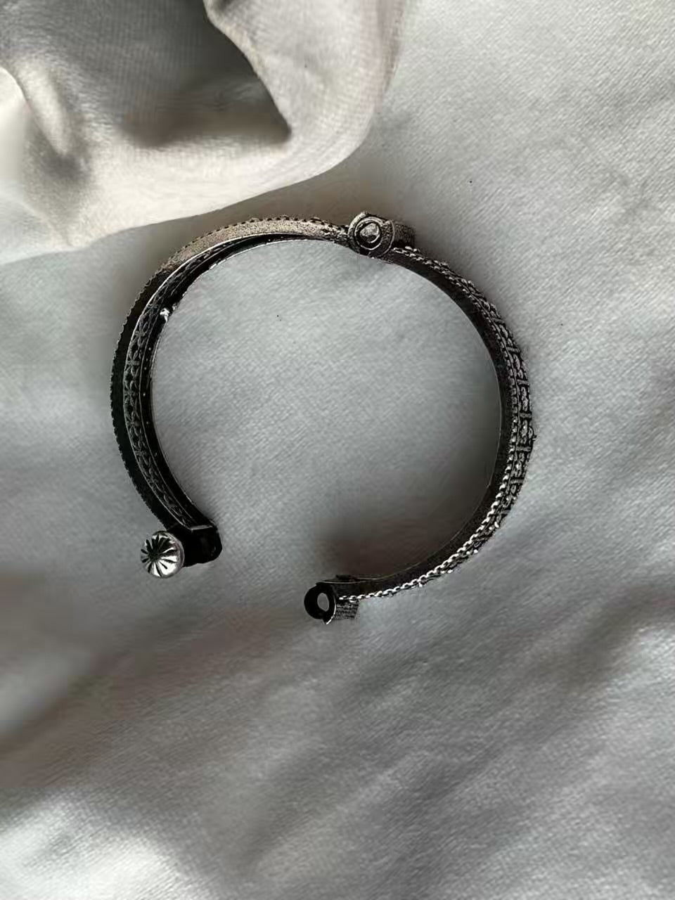 Tiny Flower Oxidised Screw Bangle ( Oxidised Silver )