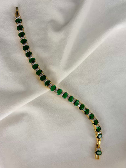 Green Emerald Tennis Bracelet with Loaded Diamonds - Gold Plated