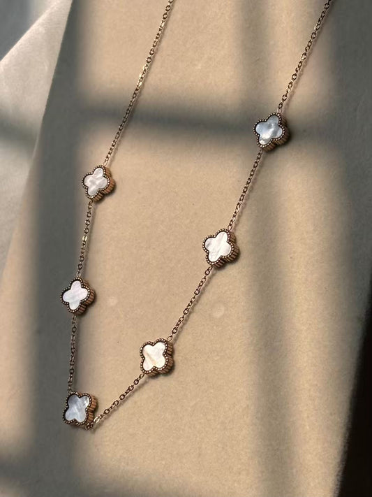 White Mother of Pearl 6  Clover Necklace