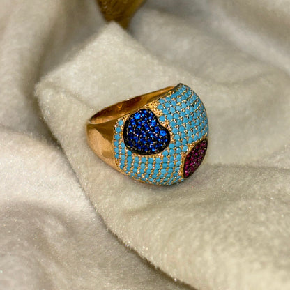 Dome Ocean Hearts Ring - Adjustable