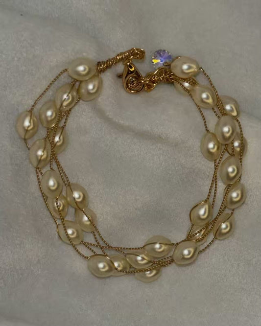 Oval Stack Pearls Wired Bracelet - Gold