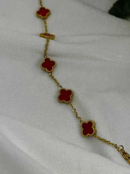 Bright Red 5 Clover Bracelet Adjustable (2.8 Size)