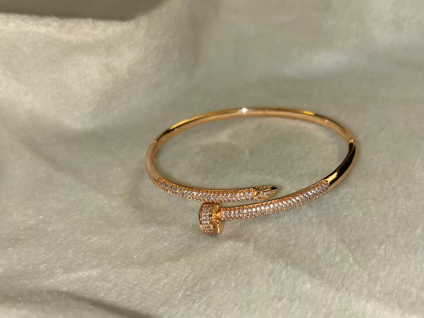 Nail Diamonds Loaded Premium Bracelet Bangle - Rose Gold