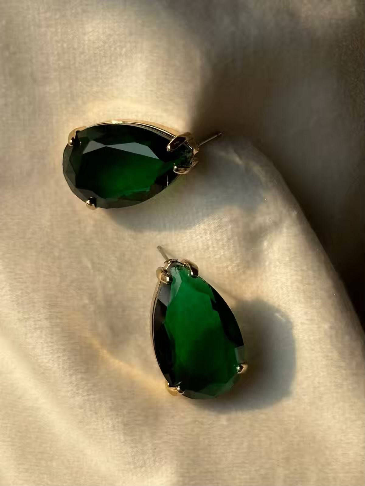 Drop Emerald Green Studs Earrings Studs - Gold Plated