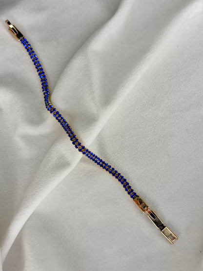 Bright Blue Tennis Bracelet with Diamonds - Gold Plated