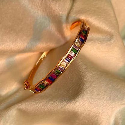 Belle Wavy Multicoloured Baguette Unique Tennis Bracelet Bangle Gold