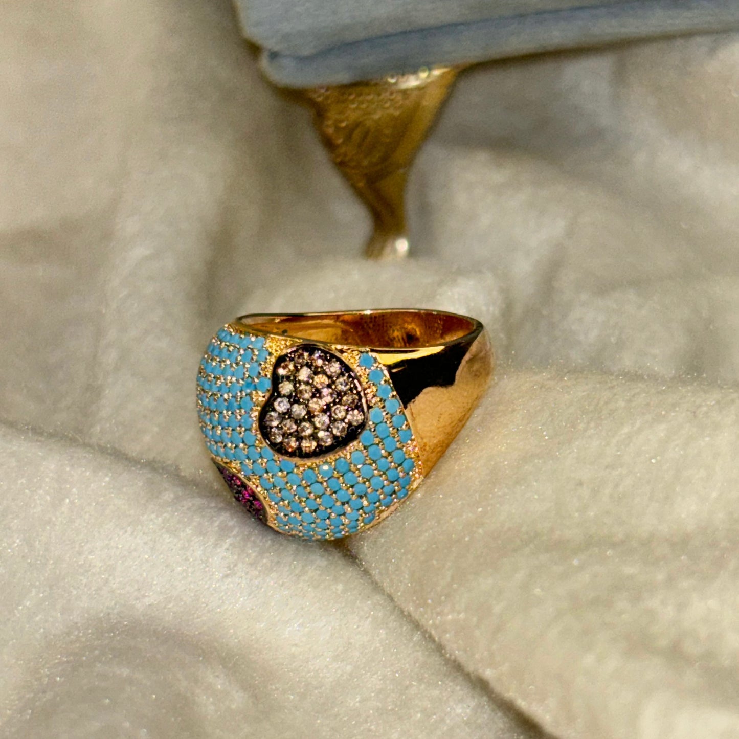 Dome Ocean Hearts Ring - Adjustable